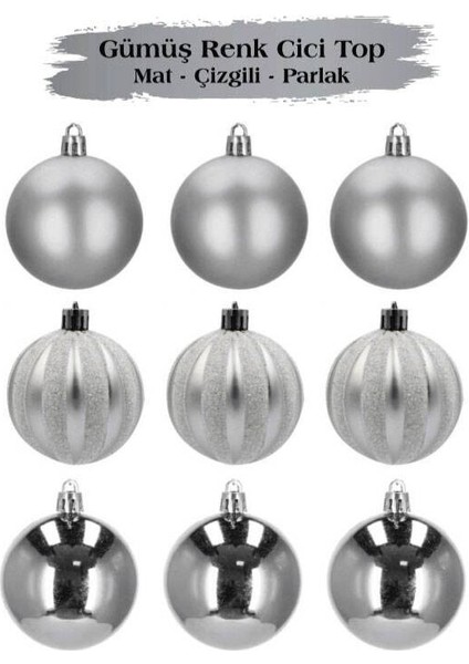 Gümüş/gri Çizgi Desenli 9'lu Yılbaşı Ağacı Top Süs fiyatları