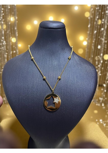 Çelik Çift Yıldız Kolye