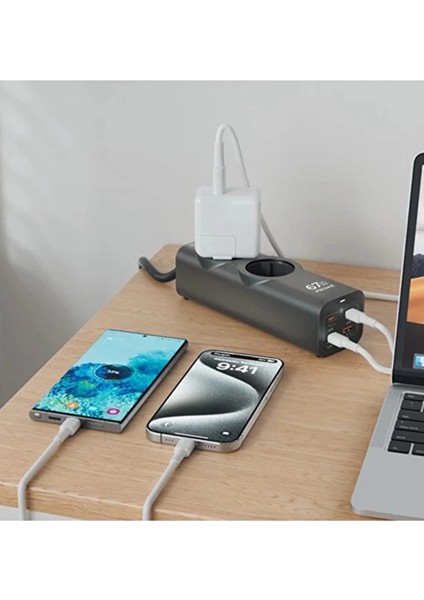 67W Hızlı Şarjlı Akıllı Çoklu Priz – 2000W Güç, 2 Usb-C + 2 Usb-A Çıkışlı, Telefon & Laptop Uyumlu - Lisinya