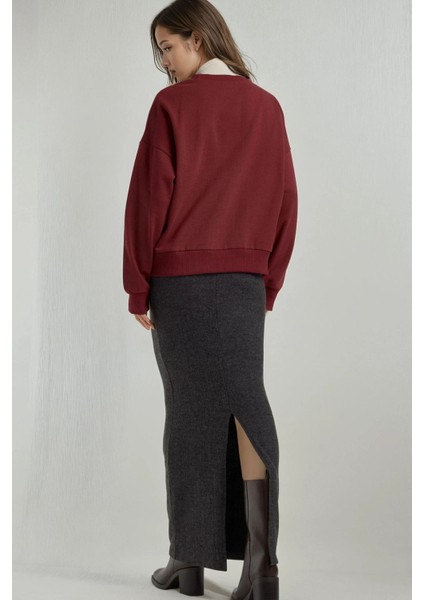 Kadın Elastik Bel Yumuşak Dokulu Yırtmaçlı Etek Koyu Gri