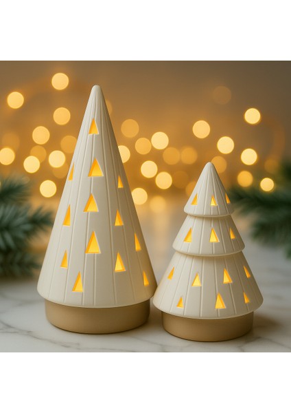 Yılbaşı Dekoratif Işıklı 2'li Çam Ağacı Seti Noel Masaüstü Ev Süsü Yeni Yıl Hediyesi modelleri