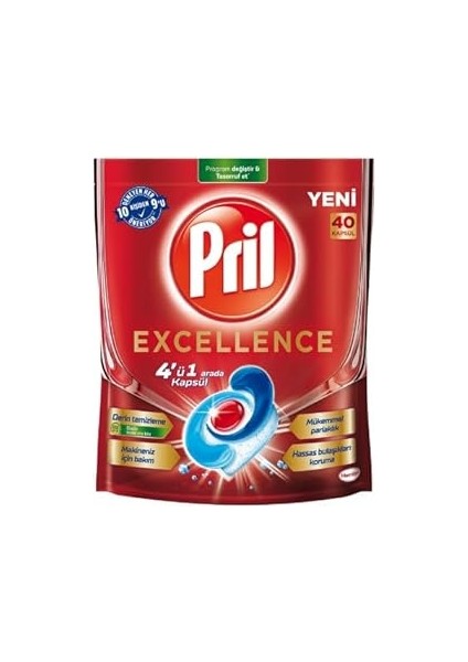 Pril Excellence 4ın1 40 Bulaşık Makinesi Kapsülü, 40 Kapsül