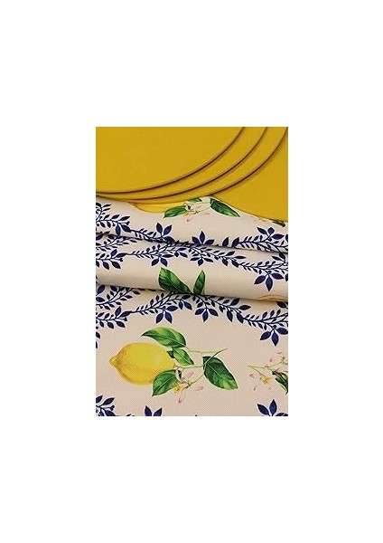 Limon Desenli Yeşil Beyaz Arka Plan Dijital Baskılı Runner Amerikan Servis 40X150 cm