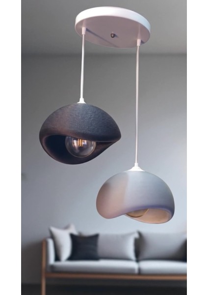 Siyah ve Gri Dekoratif 2 Li Sarkıt Avize Bohem Beton Görünüm Rustik E27 Modern Avize (Ampul Hediye) fiyatları