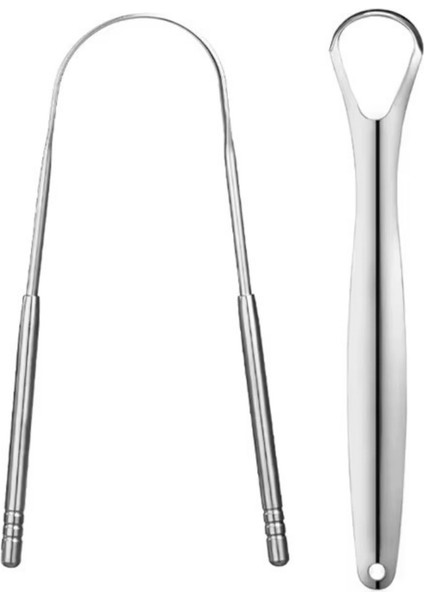 2 Parça Paslanmaz Çelik Dil Temizleyici ve Dil Sıyırıcı Seti