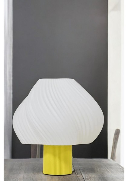 Modern Tasarım Abajur Masa Lambası Aydınlatma Aura Modern Komidin Sarı Beyaz