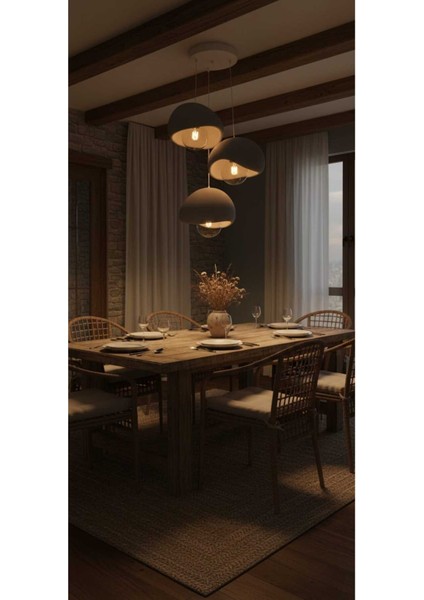 3'lü Sarkıt Trio Beton Görünümlü Gri Avize Rustik & Modern (Rustik Ampuller Hediye)