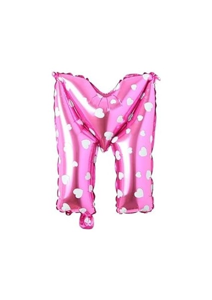 Parti̇ Vi̇tri̇ni̇ M Harfi 16 Inç Pembe Kalpli Renk Folyo Balon 36 cm (Pembe)