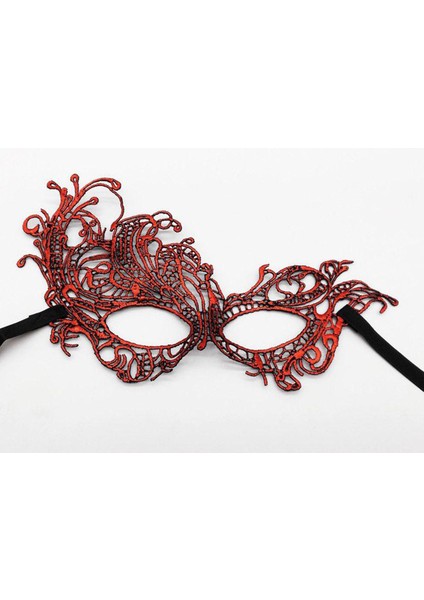 Kırmızı Renk Dantel Örgü Işlemeli Parti Maskesi 1