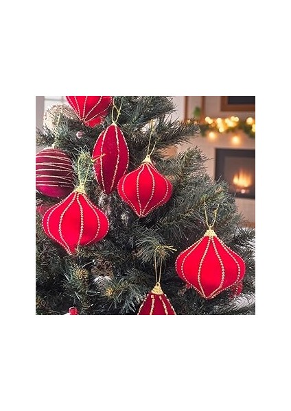 Yilbaşi Damla Süs 8cm Kadi̇fe 6li Altin Boncuk Şeri̇tli̇ AST7263