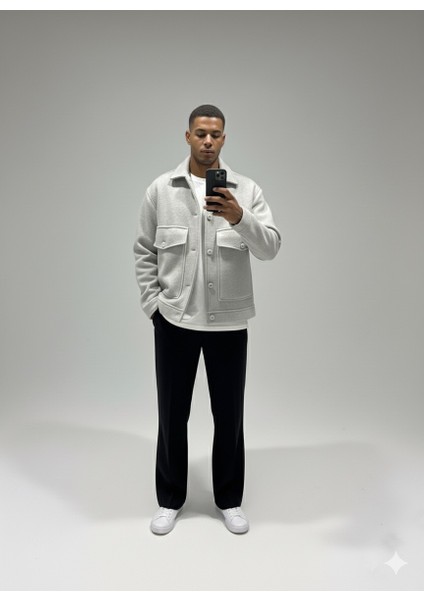 Erkek Oversize Kaşe Ceket--Siyah**gri Torba Cep ve Yan Cep Detaylı Spor Ceket fiyatları