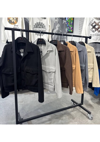 Erkek Oversize Kaşe Ceket--Siyah**gri Torba Cep ve Yan Cep Detaylı Spor Ceket modelleri