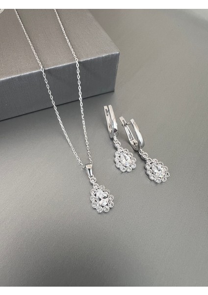 Zirkon Taşlı Gümüş Damla Kolye Küpe Seti fiyatları