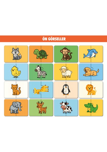Bymeyla 16 Parça Hayvanlar Alemi | Zeka Geliştirici Eşleştirme Puzzle Eğitim Seti