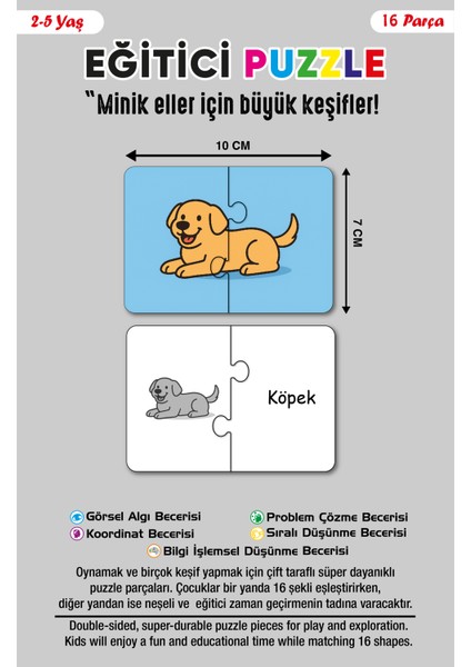 Bymeyla 16 Parça Hayvanlar Alemi | Zeka Geliştirici Eşleştirme Puzzle Eğitim Seti indirimleri