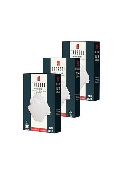 Trescol Kahve Filtresi 4 Numara (Büyük Boy) Beyaz Kağıt 3X100 300'LÜ Paket