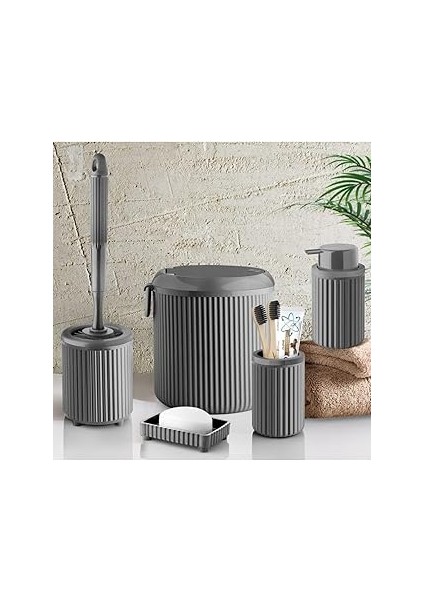 Sas Haus Çöp Kovası Tuvalet Fırçası Sıvı Sabunluk Diş Fırçalık Katı Sabunluk 5 Parça Banyo Seti 4 L