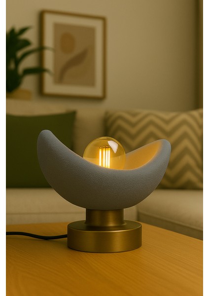 Luna Tasarım Masa Lambası Gri Bronz Detaylı Abajur Loş Amber Işık, Rustik Ampul Hediyeli 20 x 37 cm fiyatları