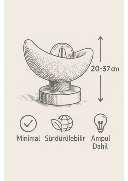 Luna Tasarım Masa Lambası Gri Bronz Detaylı Abajur Loş Amber Işık, Rustik Ampul Hediyeli 20 x 37 cm modelleri