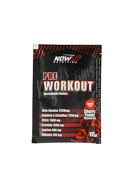Nowup Nutrition Pre-Workout Tozu 30X12G – Vişne Aromalı – Antrenman Öncesi Takviye – 30 Saşe