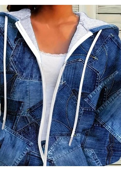 Mdb Kadın Uzun Kollu Kapşonlu Fermuarlı Kot Desenli Bağcıklı Modal Ceket fiyatları