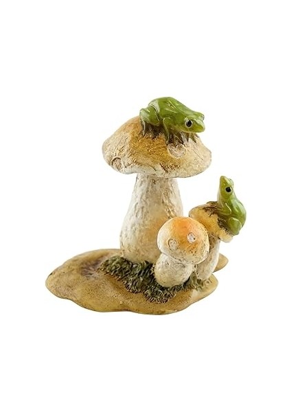 Top Minyatür Peri Bahçesi ve Teraryum Mantar Heykeli Üzerinde Kurbağalar