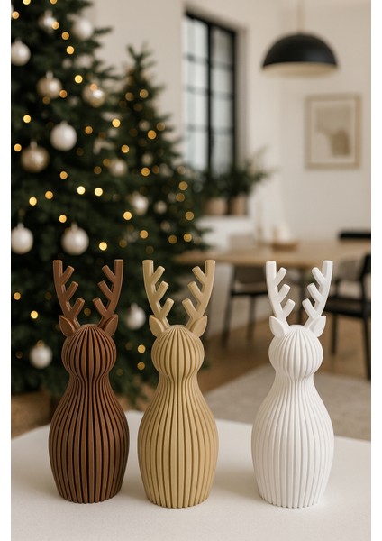 yılbaşı geyik dekor biblo 3'lü set