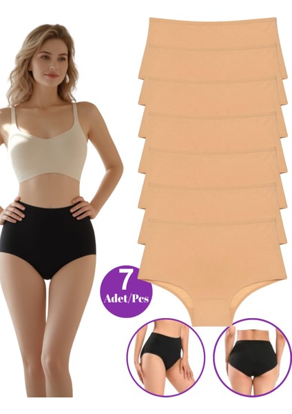 Kadın Külot Yüksek Bel Likrali Siyah 7'li Pamuklu Rahat