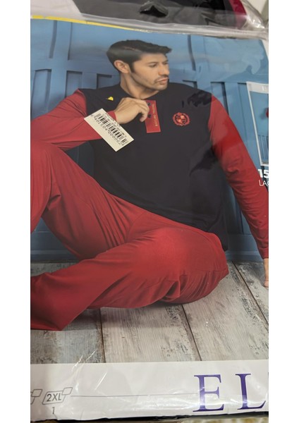 Aras 1504 Erkek Uzun Kol Pijama Takımı -Lacivertkırmızı--