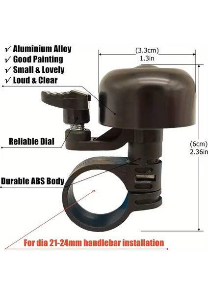 Alüminyum Alaşımlı Bisiklet ve Scooter Zili - Yüksek "çın Çın" Sesli - Siyah (Paslanmaz Gidon Zili) fiyatları
