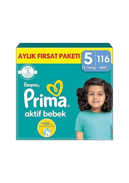 Bebek Bezi Aktif Bebek 5 Beden 116 Adet Junior Aylık Fırsat Paketi