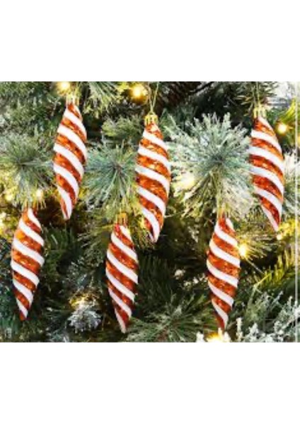 6'lı Spiral Yılbaşı Ağacı Süsü Kırmızı Beyaz, Şık ve Renkli Dekorasyon Parçası