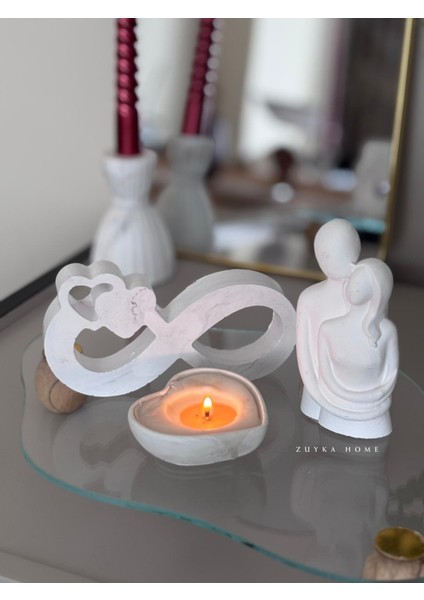 Sarılan Sevgili Biblo/ Sonsuzluk Işareti/ Kalp Şeklinde Mum -Aşk Kombinasyonu