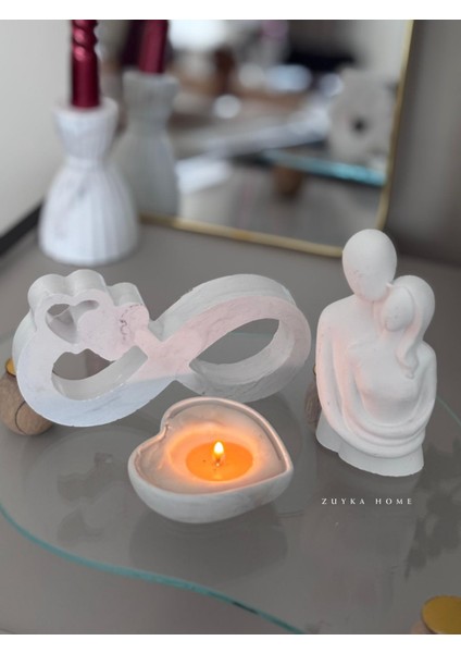 Sarılan Sevgili Biblo/ Sonsuzluk Işareti/ Kalp Şeklinde Mum -Aşk Kombinasyonu fiyatları