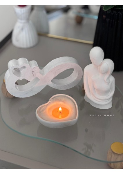 Sarılan Sevgili Biblo/ Sonsuzluk Işareti/ Kalp Şeklinde Mum -Aşk Kombinasyonu fırsatları