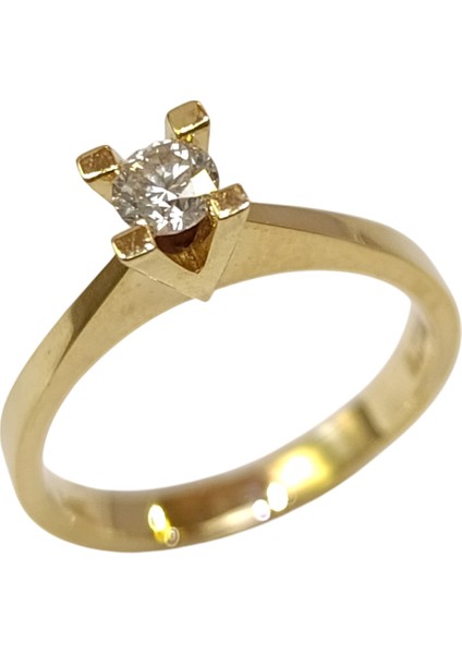 0.27CT Tek Taş Pırlanta Yüzük 14 Ayar Altın Hd Videolu