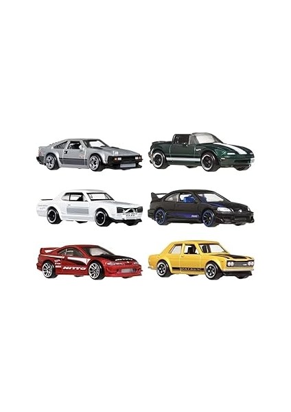 Hot Wheels 1:64 Ölçekli Metal Oyuncak Arabalar, Özel Süslemelere Sahip 6'lı Japon Aracı Seti (Still