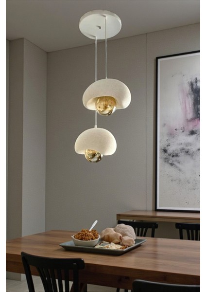 Beyaz Dekoratif 2'li Sarkıt Avize Bohem Beton Görünüm Rustik E27 Modern Avize (E27 Ampul Dahildir.) fırsatları