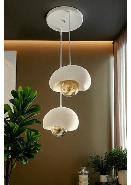 Beyaz Dekoratif 2'li Sarkıt Avize Bohem Beton Görünüm Rustik E27 Modern Avize (E27 Ampul Dahildir.) indirimleri