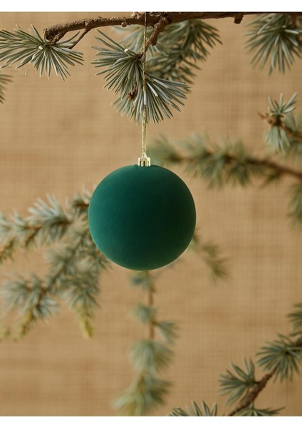 Yeşil Kadife Toplar, 8 Cm, 4'lü, Yılbaşı Süsü, Çam Ağacı Dekoru