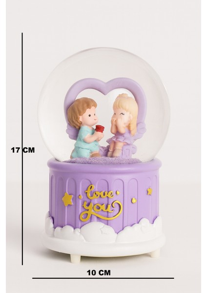 Mega Boy Sevgili Figürlü Işıklı Renkli 3D Cam Kar Küresi Müzikli Kar Efektli Püskürtmeli Hediyelik modelleri
