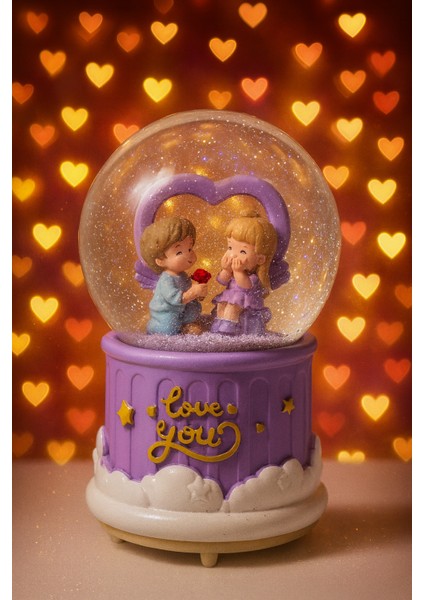 Mega Boy Sevgili Figürlü Işıklı Renkli 3D Cam Kar Küresi Müzikli Kar Efektli Püskürtmeli Hediyelik indirimleri