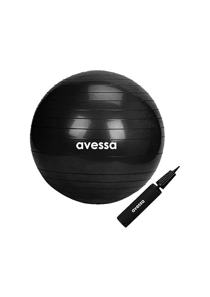 Avessa Pilates Topu 55 cm Siyah Pompalı