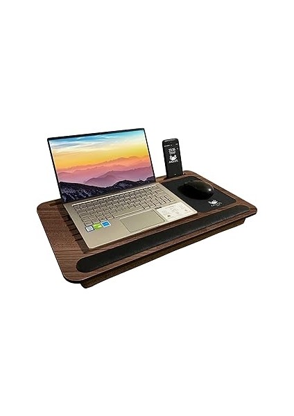 Axolotl Telefon ve Tablet Bölmeli Minderli Laptop Sehpası Notebook Bilgisayar Çalışma Masası, Antik
