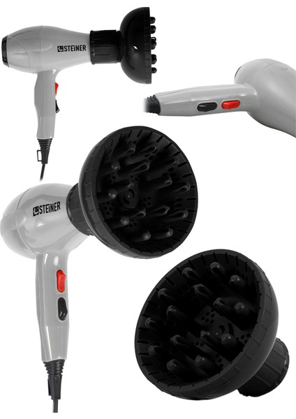 3600 Watt Professional Saç Kurutma Makinesi Ac Motor Fön Makinesi + Difüzör + 2 Adet Başlık