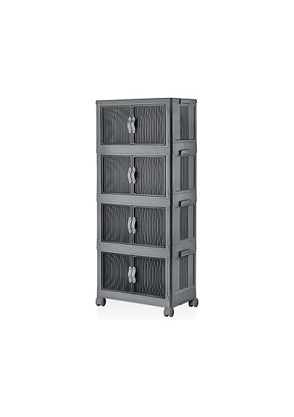 Deconox 4 Kat Portatif Organizer Tekerlekli Çok Amaçlı Katlanabilir Dolap, Kapaklı Düzenleyici Raf