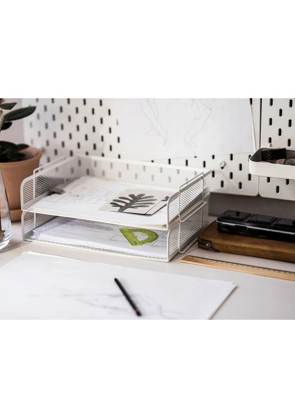 Metal Masaüstü Düzenleyici Dosyalık 2 Katlı Beyaz Evrak Rafı 34X24X14 cm fiyatları