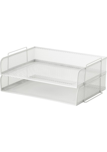 Metal Masaüstü Düzenleyici Dosyalık 2 Katlı Beyaz Evrak Rafı 34X24X14 cm