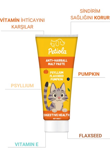 Sindirim Düzenleyici, Tüy Yumağı ve Kusma Önleyici Multivitamin Kedi Malt Macun 100 gr modelleri