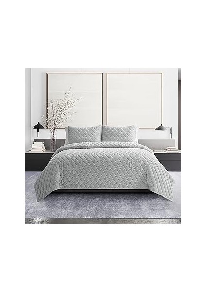 Vera Wang - Kral Yorgan Seti, Eşleşen Yastık Kılıflı Lüks Kadife Yatak Takımı, Hafif Ev Dekoru (Elm